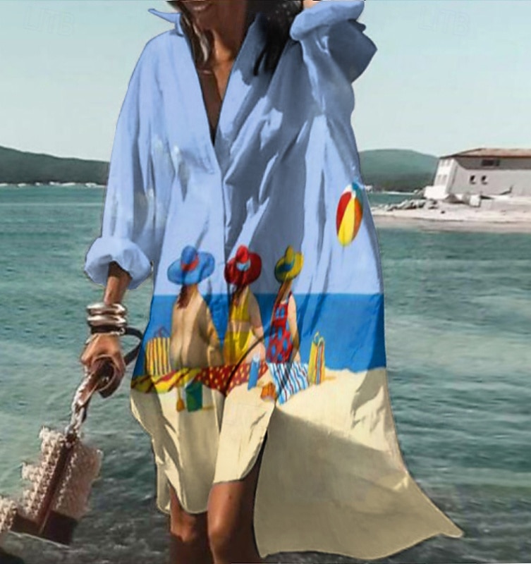 Women's Midi Dress Shirt Dress Animal Print Button Pocket Shirt Collar Casual Daily Beach Long Sleeve Summer Spring 2025 - $51.99 –P1