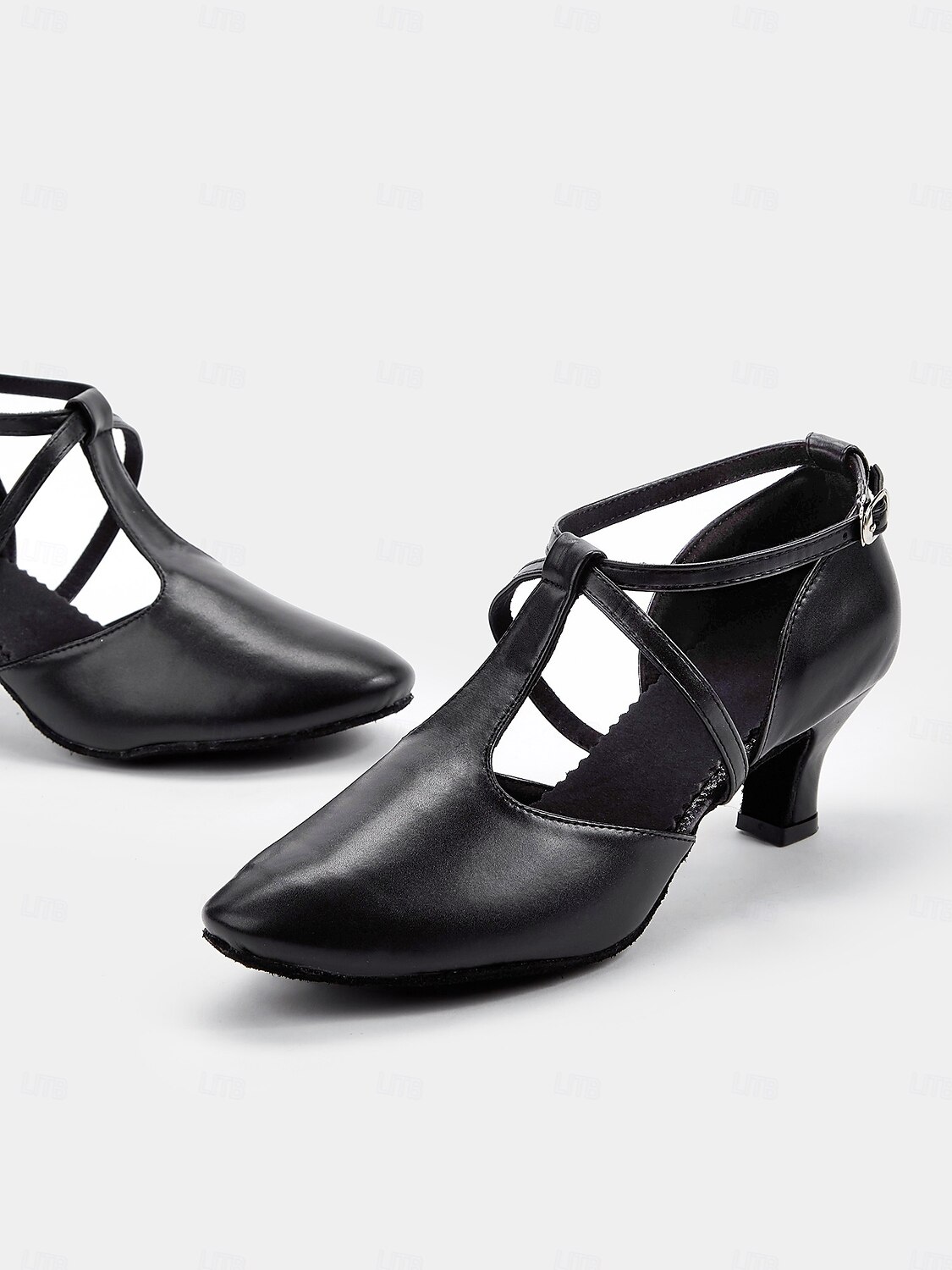 scarpe da ballo in similpelle nera con cinturino incrociato – comode scarpe col tacco da ballo latino e da sala da ballo da donna del 2025 a $32.99 –P5
