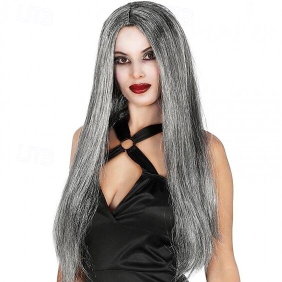 Parrucca per capelli lunghi screziati grigio argento. Parrucche per feste cosplay di Halloween del 2025 a $18.49 –P1