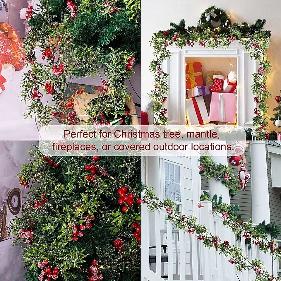 Christmas LED Red Fruit Cane Garland Lights Simulation Pine Branch Fairy Leaf String Light 1.8m 20LED Battery Powered Xmas Wedding Party Holiday Garden Home Decoration 2025 - $20.99 –P9