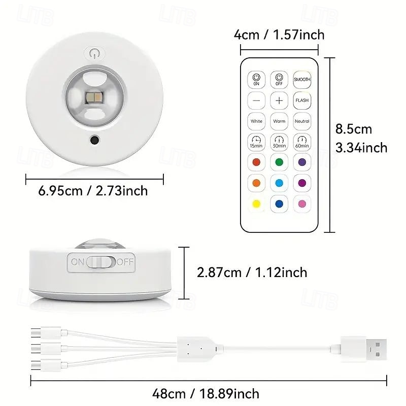 3st uppladdningsbar led under skåpljus med fjärrkontroll, spotlight rgb färg växlar varm  & neutralvit alternativ justerbar ljusstyrka magnetiskt fäste för enkel installation 2025 - $35.99 –P1
