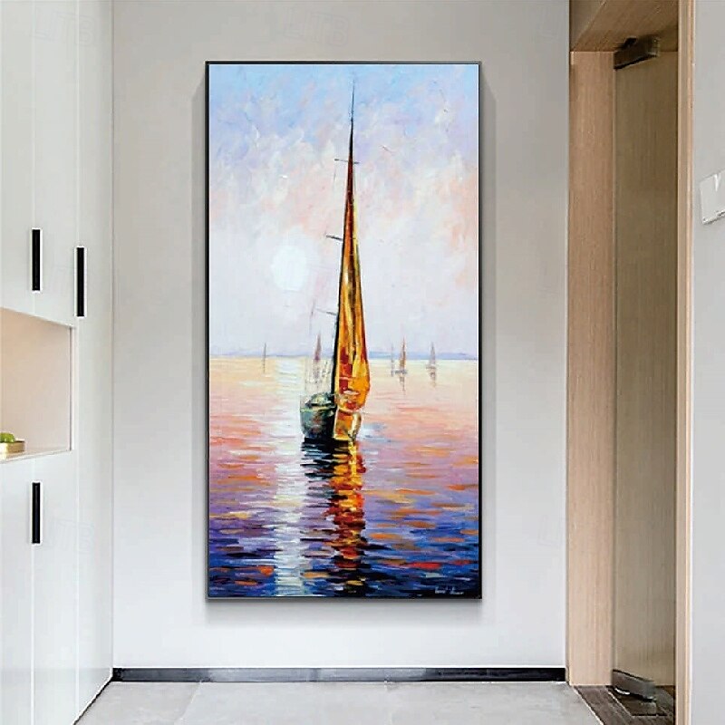 Peinture à l'huile faite à la main abstraite voilier toile art peintures à la main nautique peinture à l'huile sur toile grand voilier peintures mur art moderne paysage marin peinture pour chambre de 2025 ? $66.99 –P5