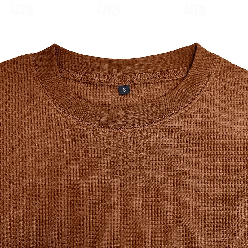Herren Waffelhemd T Shirt T-Shirt Langarmshirt Langarm Rundhalsausschnitt Frühling & Herbst Einfach Mode Designer Basic Urlaub Straße Ausgehen Schwarz Weiß Blau Top T-Shirt für Herren 2025 - $20.99 –P6