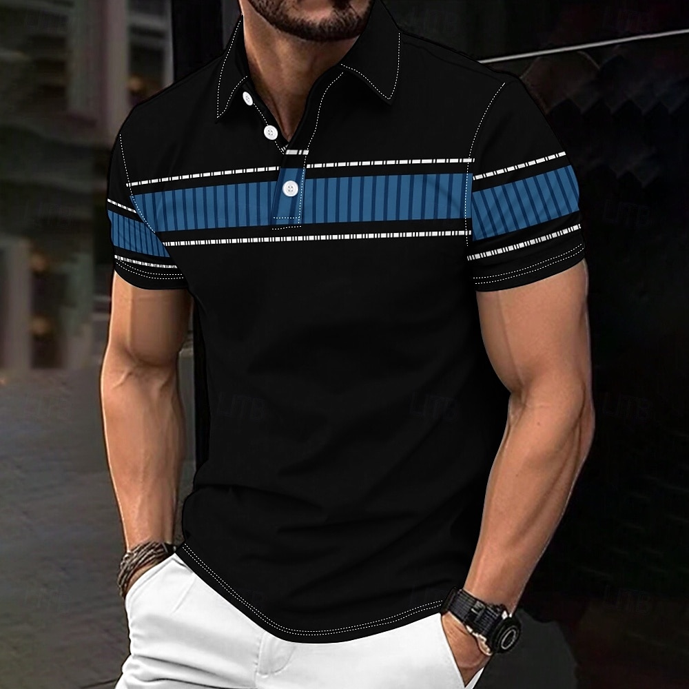 Business Casual Men's Polo Shirt Golf Polo Short Sleeve Holiday Daily Wear Spring & Summer Button 3D Print Collar Black Micro-elastic 95% Polyester 5% Spandex 2025 - $22.99 –P1