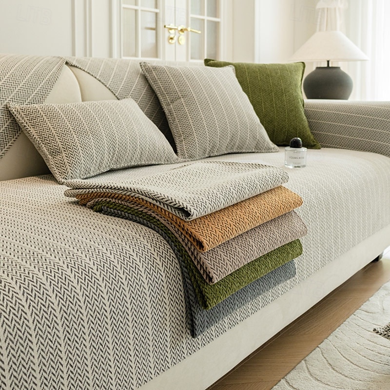 Solid Color Chenille Anti-Scratch Herringbone Couch Cover - Soft and Durable Fabric - Elegant Herringbone Pattern - Protects Your Sofa from Scratches and Wear 2025 - $19.49 –P1