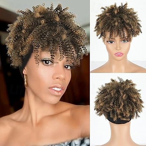 parrucca afro riccia crespa fascia parrucche afro corte per donne nere parrucca sintetica riccia crespa fascia con frangia per donne parrucca afro naturale con frangia turbante avvolgente del 2025 a $19.99 –P2