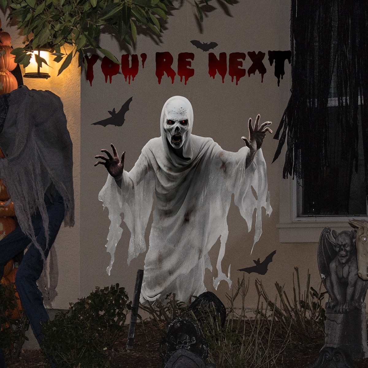 decalques de parede de morcego fantasma branco de esqueleto assustador com texto em inglês decorações de terror autoadesivas de 2025 por $16.99 –P4
