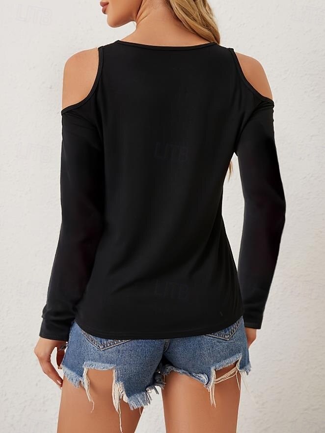 camicetta da donna elegante moderna con taglio a maniche lunghe regolare top scollo a V lavoro quotidiano nero bianco primavera autunno del 2025 a $29.99 –P2