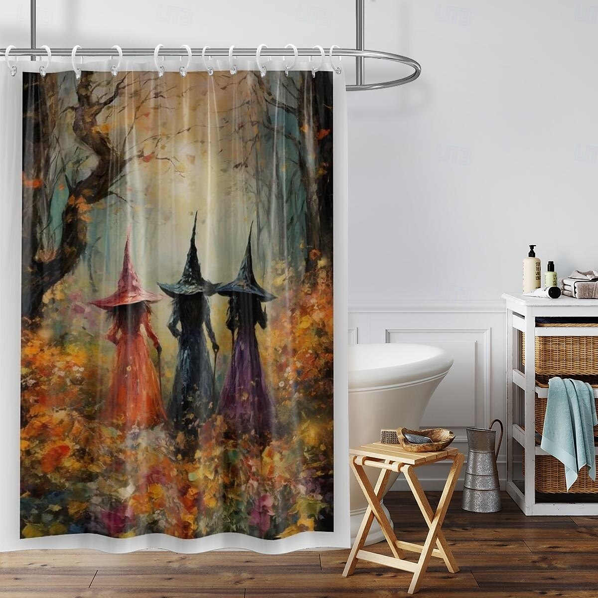 Halloween Flower Witch Shower Curtain Modern Machine Washable Waterproof Polyester Fabric Used for Bathroom Decoration Bathtub with 12 Hooks 2025 - $23.99 –P4