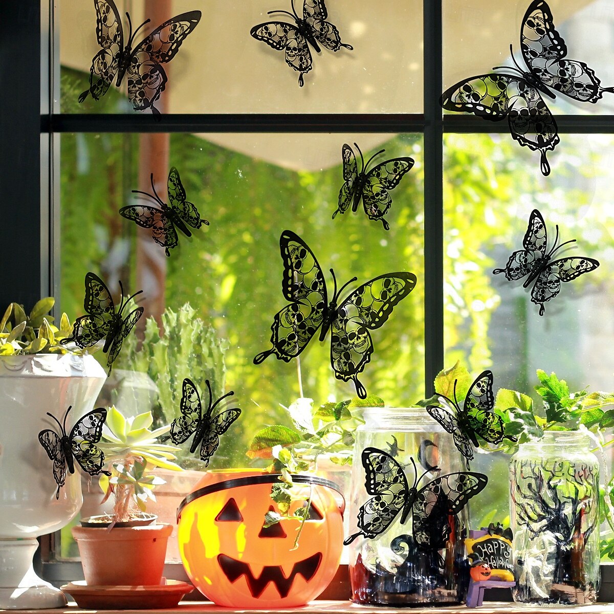 Dobbeltlags hodeskalle rose halloween 3d tredimensjonal sommerfugl hjemmedekorasjonsklistremerker 2025 - $6.49 –P9