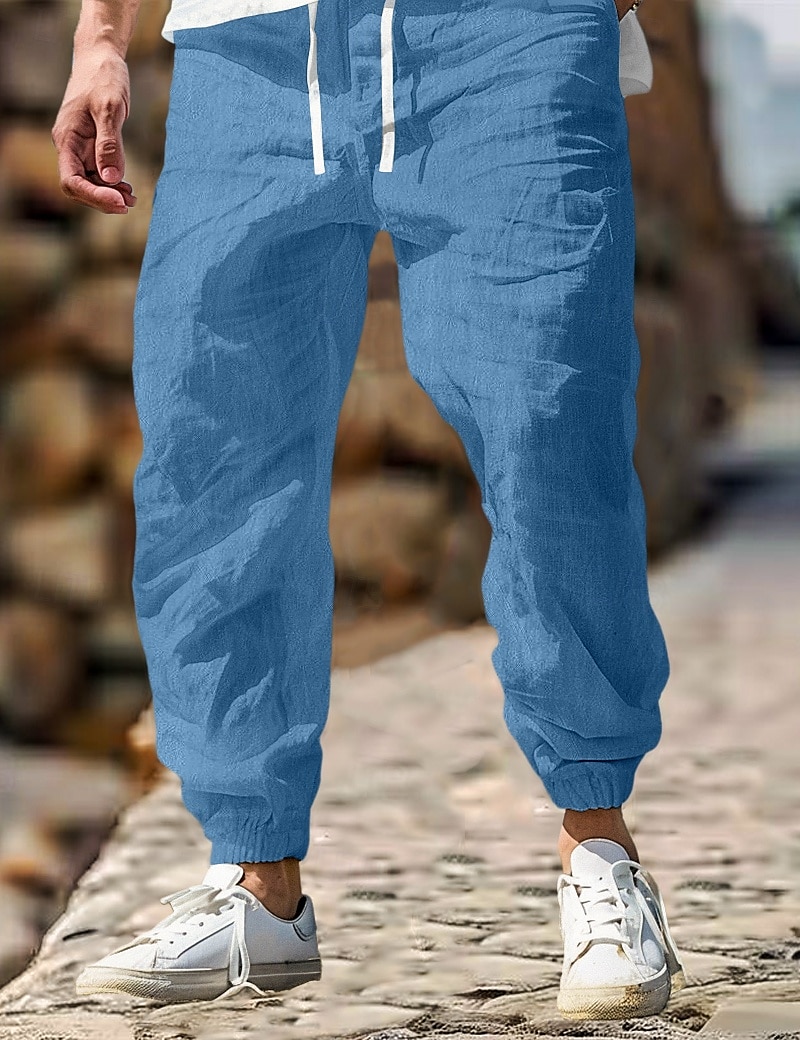 Men's Linen Pants Trousers Summer Pants Elastic Waist Straight Leg High Rise Solid Color Comfort Breathable Full Length Outdoor Home Casual Vacation Fashion Gray Green Black High Waist Inelastic 2025 - $27.99 –P6