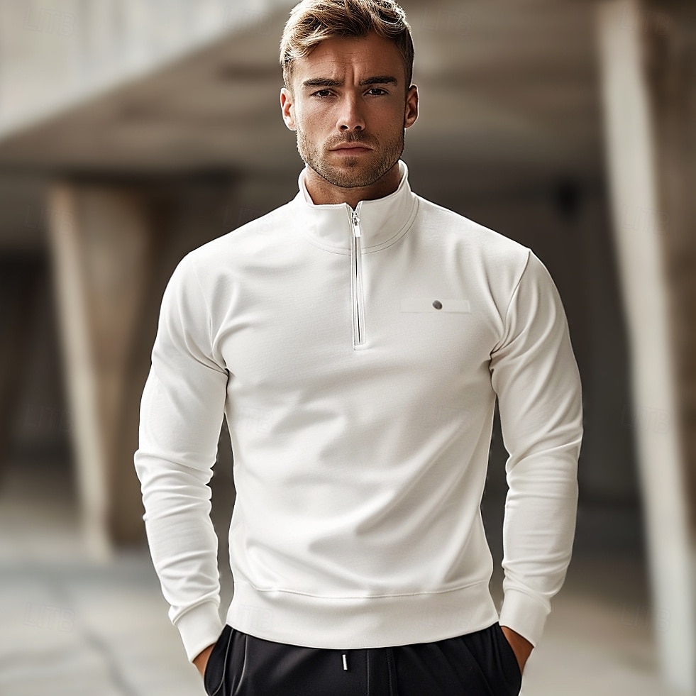 Homme Sweat à capuche quart zippé Noir Blanche bleu marine Gris Demi-zip Uni Polyester Occasionnel Athlétique Vêtement Tenue Pulls Capuche Pulls molletonnés manche longue de 2025 ? $31.99 –P1