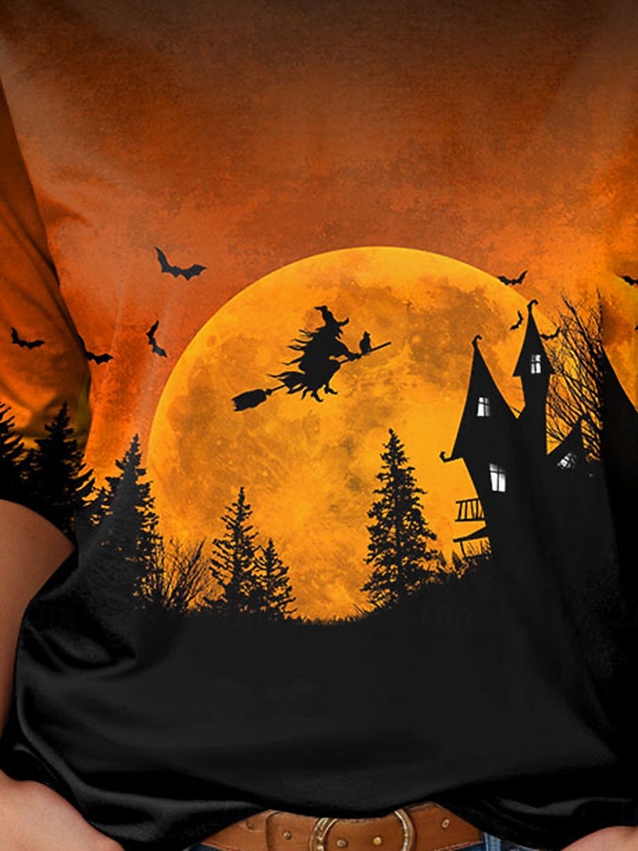Halloween dámské tričko čarodějnice s dlouhým rukávem kulatý výstřih dlouhá tunika tričko denní ležérní oranžová jaro podzim předpodzim 2025 - $22.99 –P3