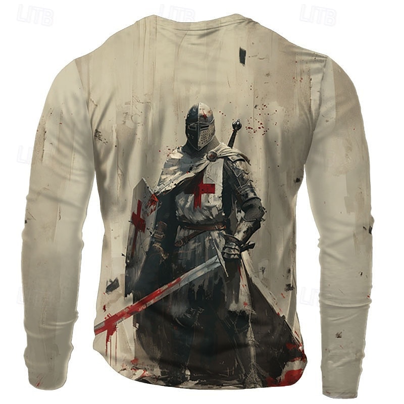 Men's Knights Templar Christian T shirt Henley Shirt Long Sleeve 3D Print Designer Retro Vintage Street Casual Daily Summer Spring Fall Khaki Henley Henley T-Shirt 2025 - $23.99 –P2