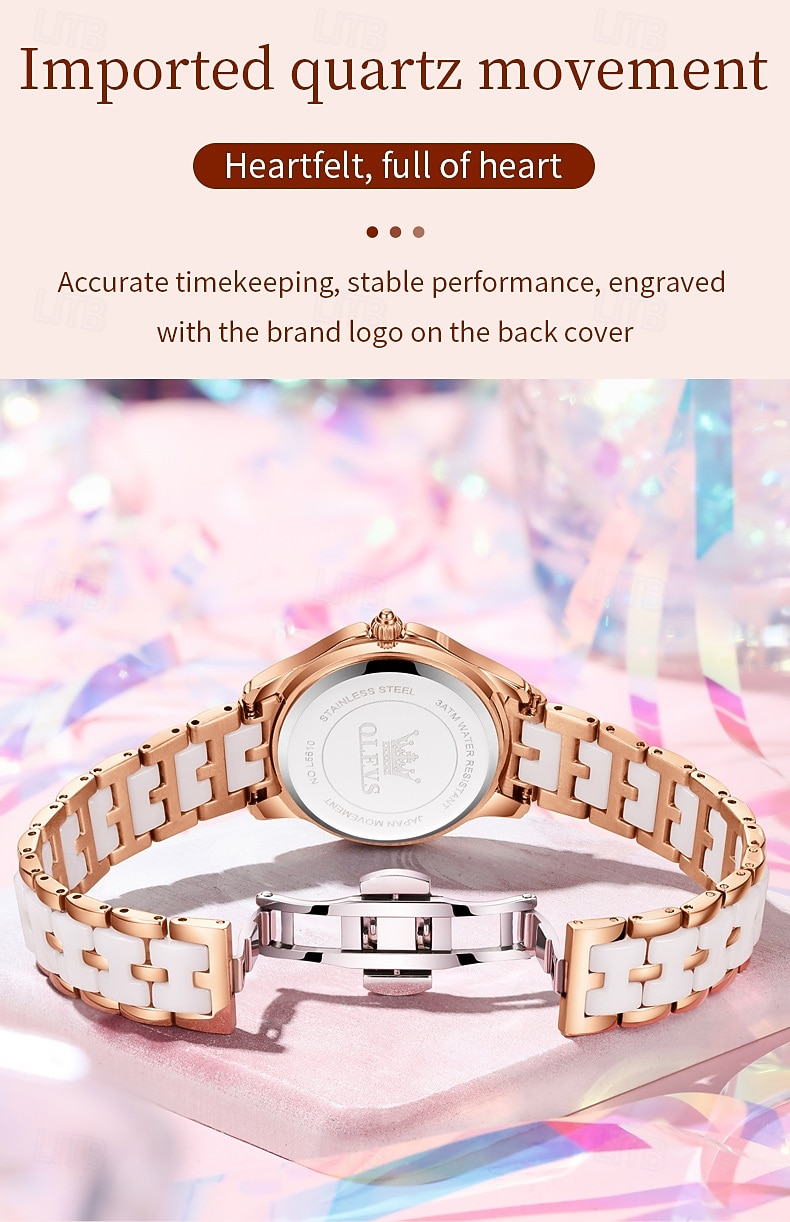 OLEVS 5610 Mother's Day Gift for Women's Watches Elegant Fashion Rhinestone Bezel Ceramic Strap Wristwatch Waterproof Luminous Automatic Watch 2026 - $62.99 –P15