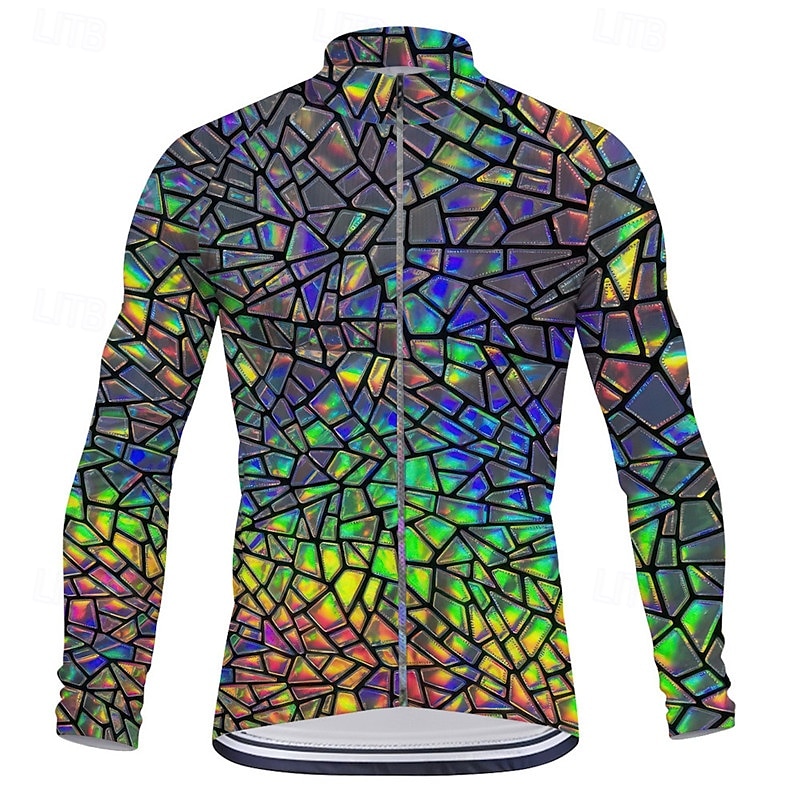 Voor heren Wielrenshirt Lange mouw Winter Fietsen T-shirt Kleding Bovenlichaam met 3 achterzakken Bergracen Wegwielrennen Sneldrogend Rits Aan De Voorzijde Lampenkatoen Geel Blauw Paars Kleurenblok 2025 - $32.99 –P1