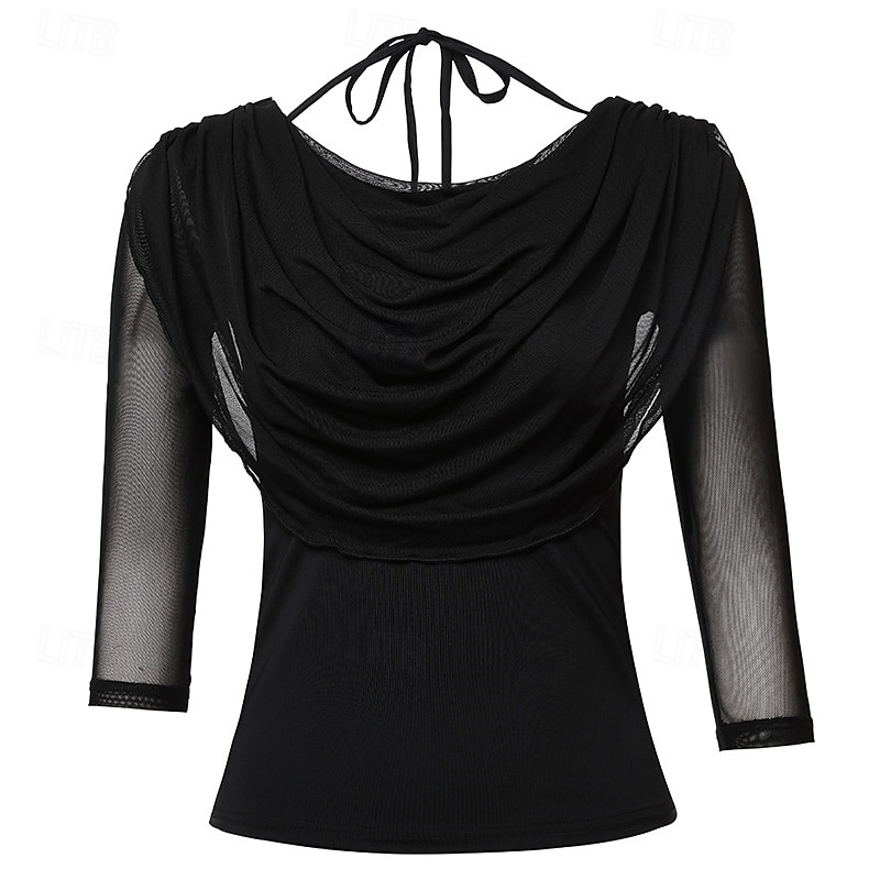 Ballroom Dance Activewear Top Ruffles Pure Color Splicing Women's Performance Training 3/4 Length Sleeve High Nylon 2025 - $30.99 –P1