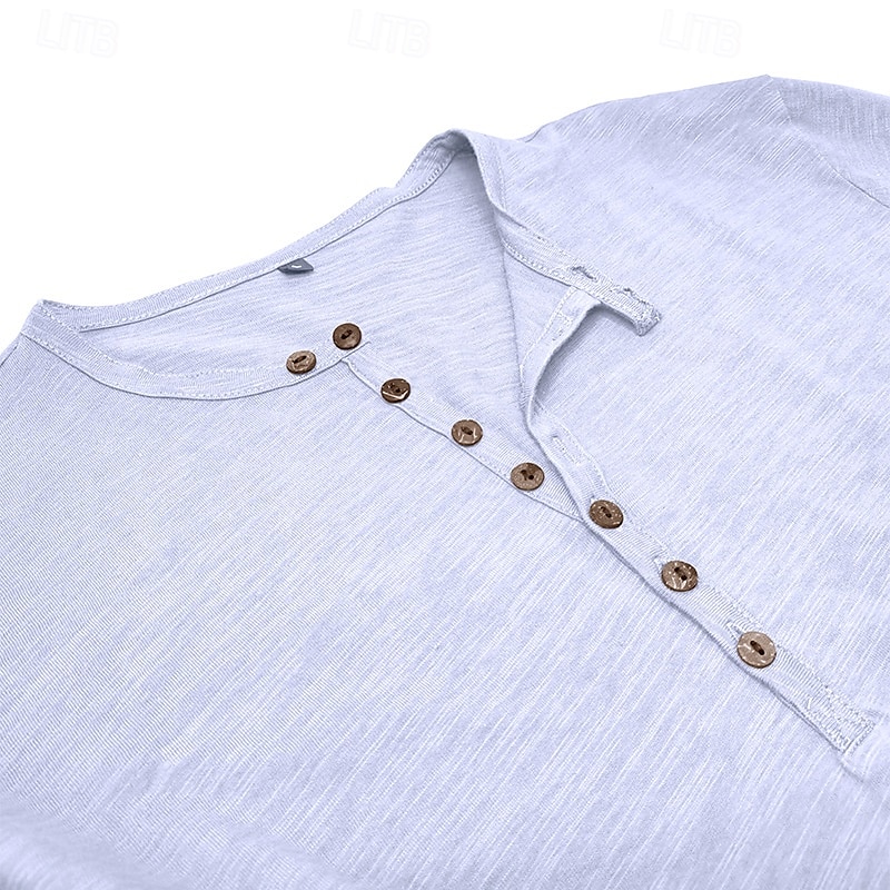 100% bawełniana męska koszulka henley koszulka z długim rękawem koszula z długim rękawem jednolity kolor modny codzienny guziki henley outdoor casual lato ciemnobrązowy wojskowa zieleń ciemnoszary henley t-shirt 2025 - $22.99 –P5