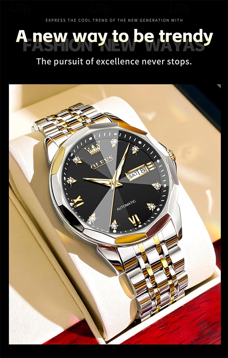 New Olevs Olevs Brand Fashion Trend Men'S Business Watch Decorative Luminous Calendar Week Display Automatic Mechanical Watch Leisure Waterproof Sports Watch 2025 - $74.99 –P9