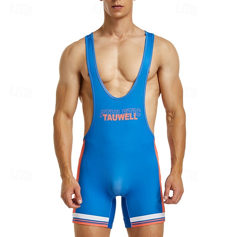 Herren Wrestling-Anzug Figurformender Overall Formwäsche Atmungsaktiv Schnelltrocknend Hohe Dehnung Sommer Frühling Polyester Draußen Gehen Joggen Weiß Blau 2025 - $17.99 –P7