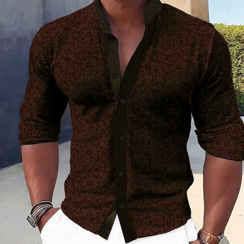 Per uomo Camicia Camicia elegante Camicia con Bottoni Formale Ferie Blu Marrone Verde Rosso rosa Manica Lunga Colletto alla coreana Estate Primavera & Autunno Abbigliamento Bottoni del 2026 a $28.99 –P6