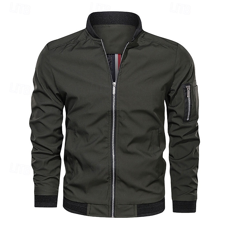 Herren Leichte Jacke Bomberjacke Sport Jacke Outdoor Sport warm halten Tasche Herbst Winter Glatt Modisch Strassenmode Ständer Standard Schwarz Burgunderrot Marineblau Khaki Armeegrün Jacken 2026 - $35.99 –P2