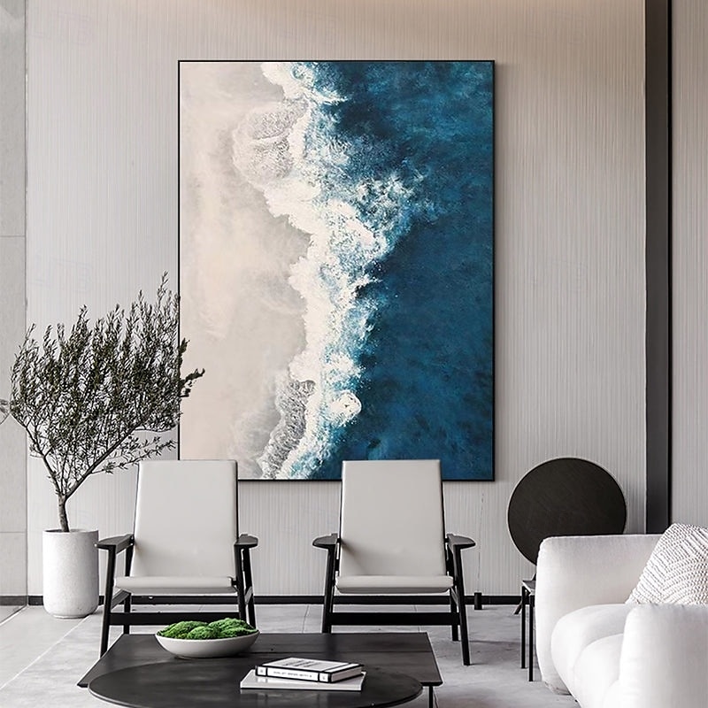 groot blauw golf schilderij handgeschilderd zwart abstract schilderij handgemaakt blauw en wit olieverfschilderij canvas kunst modern schilderij groot kunstwerk abstract canvas schilderij wandkunst 2025 - $116.99 –P6