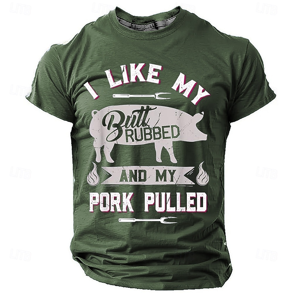 Koszulka z zabawnym nadrukiem dla mężczyzn 'Lubię jak mi pocierają tyłek i moją wieprzowinę' - humor z BBQ 2026 - $19.49 –P5