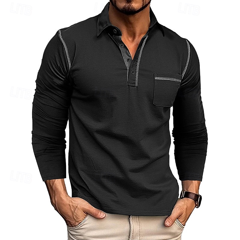 Herren Golfhemd Golfpolo Arbeit Casual Kargen Langarm Basic Modern Farbblock Patchwork Taste Frühling & Herbst Regular Fit Wein Schwarz Armeegrün Königliches Blau Dunkelgrau Braun Golfhemd 2025 - $21.99 –P19