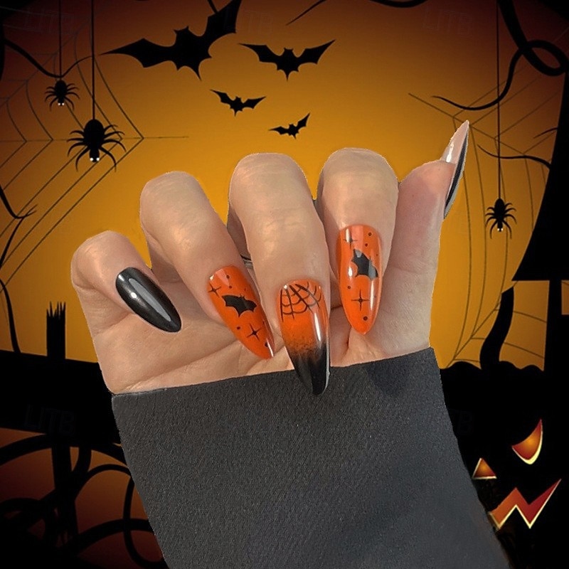1conjunto Resina Clássico Melhor qualidade Criativo Moda dia das Bruxas Festa / Noite Festival Unhas postiças para Unha de Dedo de 2025 por $10.99 –P5