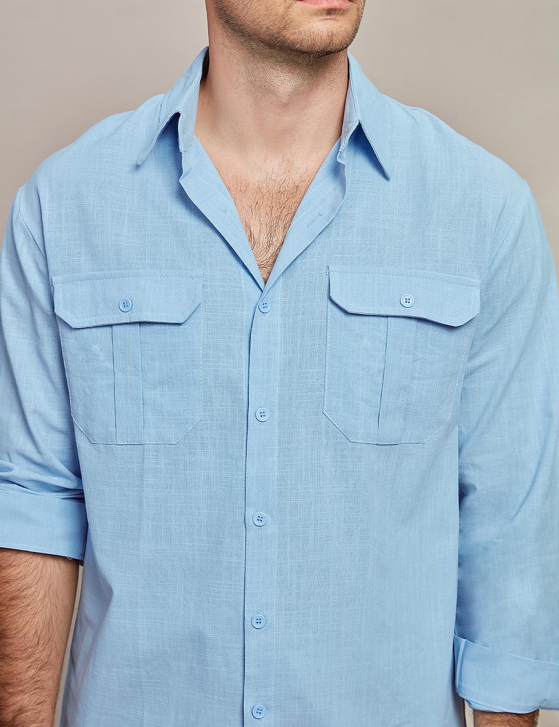 Voor heren Overhemd Katoenen linnen overhemd Zomer overhemd Strand Kleding Normaal shirt Overhemd met knopen Effen Vakantie Casual Zwart Wit blauw Lange mouw Revers Lente zomer Kleding Zak 2025 - $23.99 –P7