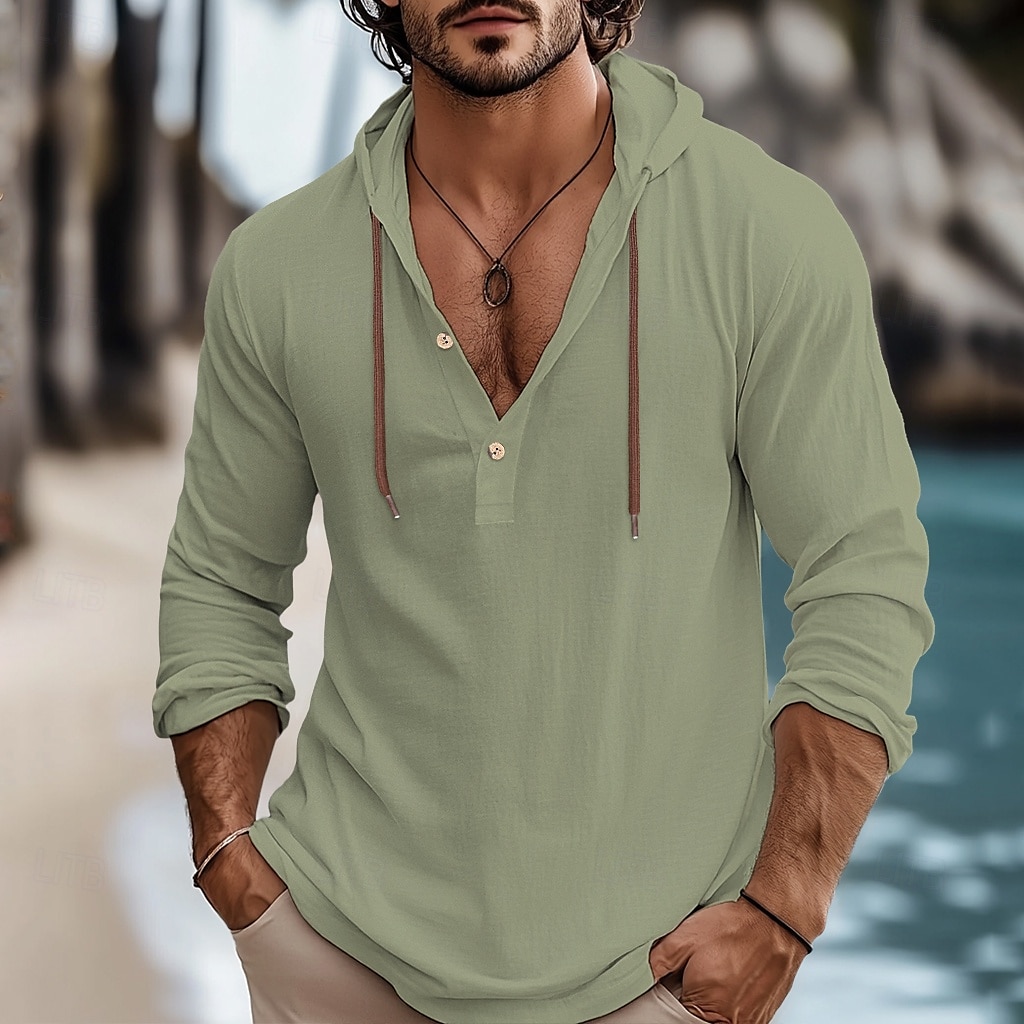 Hombre Camisa camisa de lino Camisa de verano Ropa de playa Plano Vacaciones Maldición Blanco Azul Piscina Marrón Verde Trébol Manga Larga Con Capucha Primavera verano Ropa 2025 - $27.99 –P1