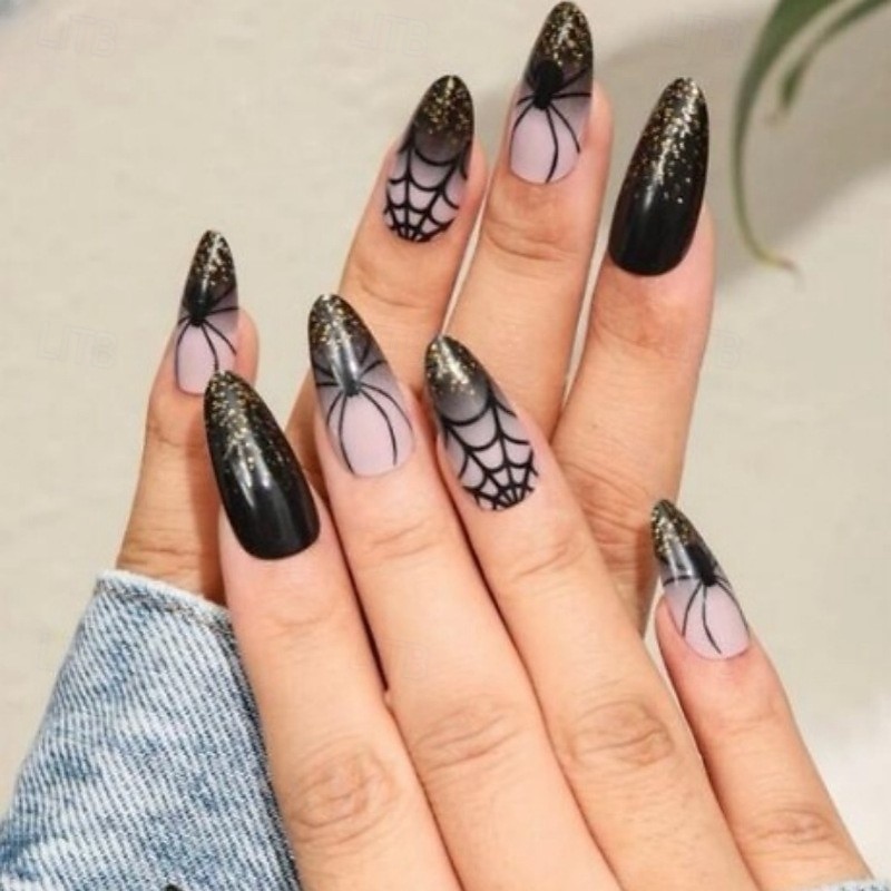 1conjunto Resina Clássico Melhor qualidade Criativo Moda dia das Bruxas Festa / Noite Festival Unhas postiças para Unha de Dedo de 2025 por $10.99 –P23