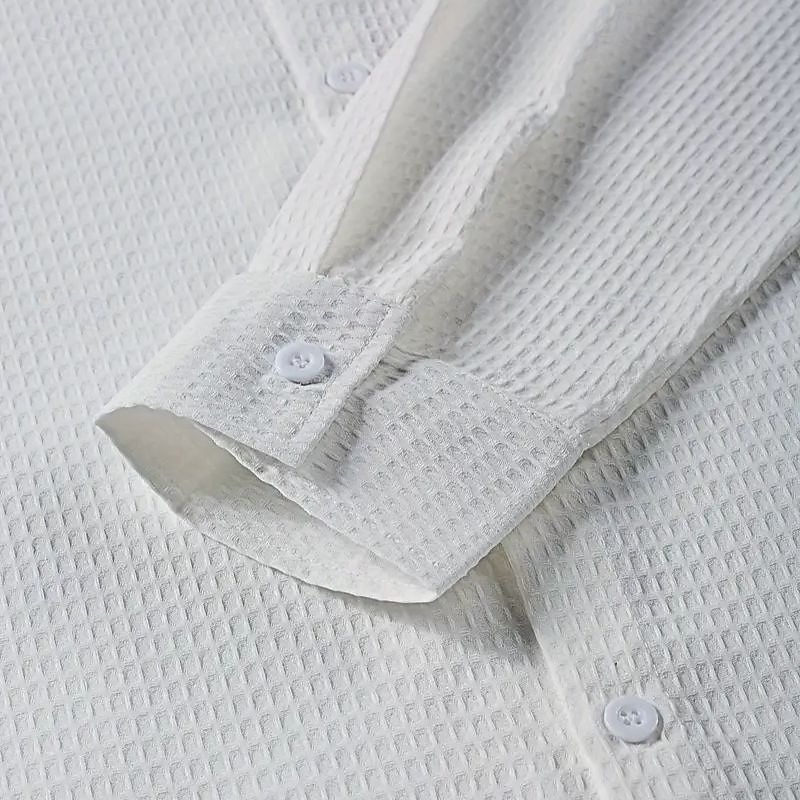Per uomo Camicia a nido d'ape Camicia Estiva Camicia casual Camicia a maglia a nido d'ape Bianco Verde chiaro Rosa Grigio scuro Albicocca Manica Lunga Testurizzato Moda Collo ripiegato Vacanza Ferie del 2025 a $27.99 –P2