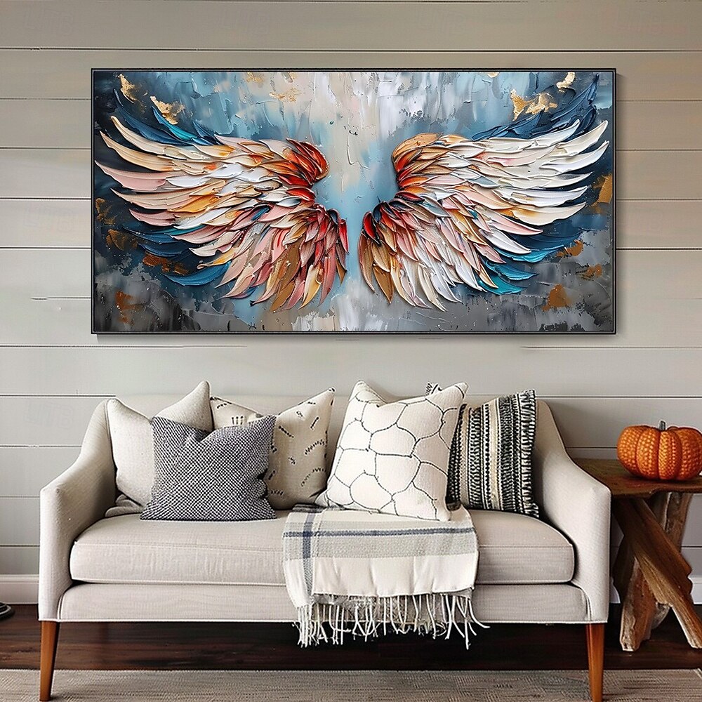 Mintura Handmade Abstract Wings Oil Paintings On Canvas Wall Art Decoration Modern Abstract Feather Picture For Home Decor Rolled Frameless Unstretched Painting 2025 - $75.99 –P1