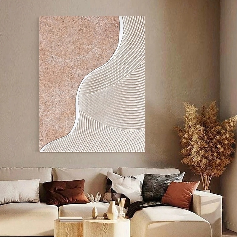 handgemachtes 3D-Ölgemälde mit rosa Welle auf Leinwand, groß, handgemalt, abstrakt, strukturiert, Palettenmesser, Boho-Ölgemälde, Wandkunst, individuelles zeitgenössisches minimalistisches Kunstwerk 2025 - $116.99 –P2