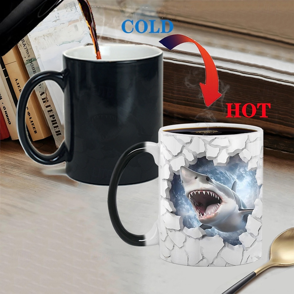 caneca que muda de calor, caneca de cerâmica com ilusão 3D de mudança de calor de tubarão, caneca de café com mudança de cor sensível ao calor de 11 oz, caneca de presente de natal fofa para amantes de 2025 por $16.99 –P6