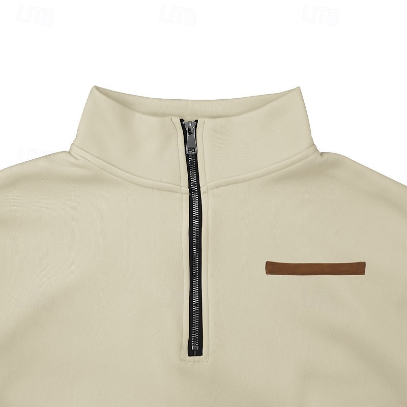 Men's Sweatshirt Polar Fleece Quarter Zip Sweatshirt Apricot Black White Wine Red Half Zip Plain Sports & Outdoor Daily Holiday Streetwear Basic Casual Fall & Winter Clothing Apparel Hoodies 2025 - $23.99 –P18
