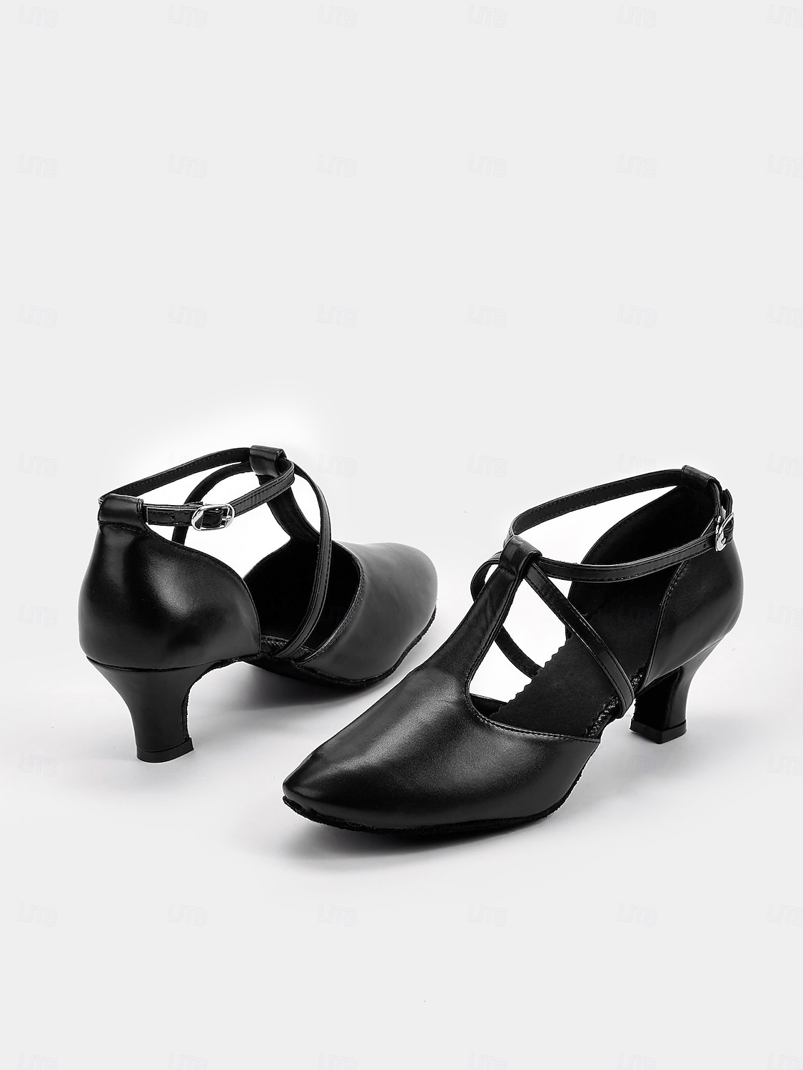 scarpe da ballo in similpelle nera con cinturino incrociato – comode scarpe col tacco da ballo latino e da sala da ballo da donna del 2025 a $32.99 –P4