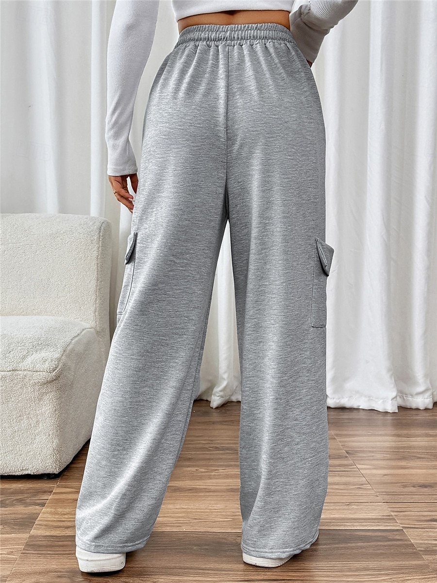 Dam Joggingbyxor Kinesiska Mode Streetwear Fullängd Hög midja Slät Ficka Elastiskt midjeband Bekväm Mjuk Microelastisk Utomhus Gata Grå Höst Vinter Normal 2026 - $29.99 –P6