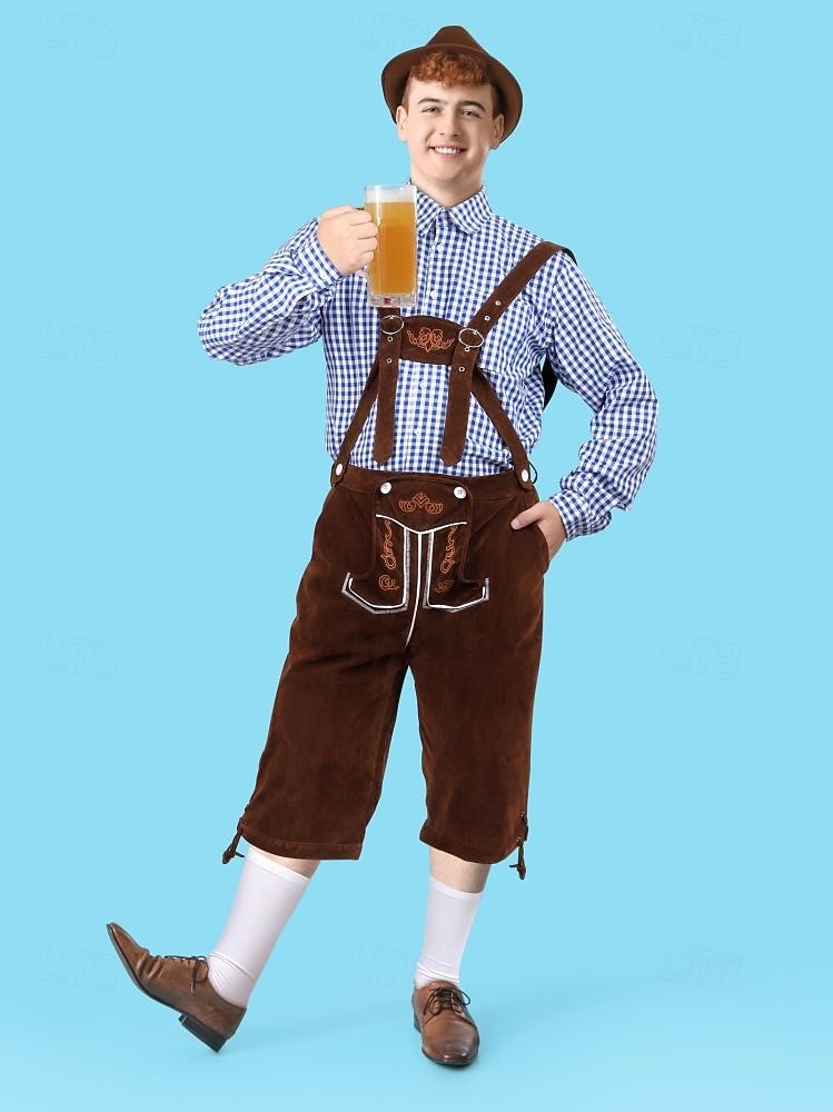 Oktoberfest Lederhosen Koszula alpejski kapelusz Bawaria bawarski Niemiecki Monachium Łąki Męskie Tkanina w stylu tradycyjnym Bluzka Szorty Kapelusz 2026 - $77.99 –P9