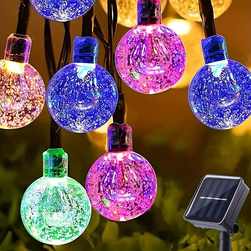 אורות מחרוזת סולארית עבור חוץ 12 מטר 100 led קריסטל אורות גלובוס עם 8 מצבים אורות מחרוזת שמש חיצונית עמיד למים לגינה עץ פטיו מסיבת מסיבת חג המולד קישוט 2025 - $21.99 –P10