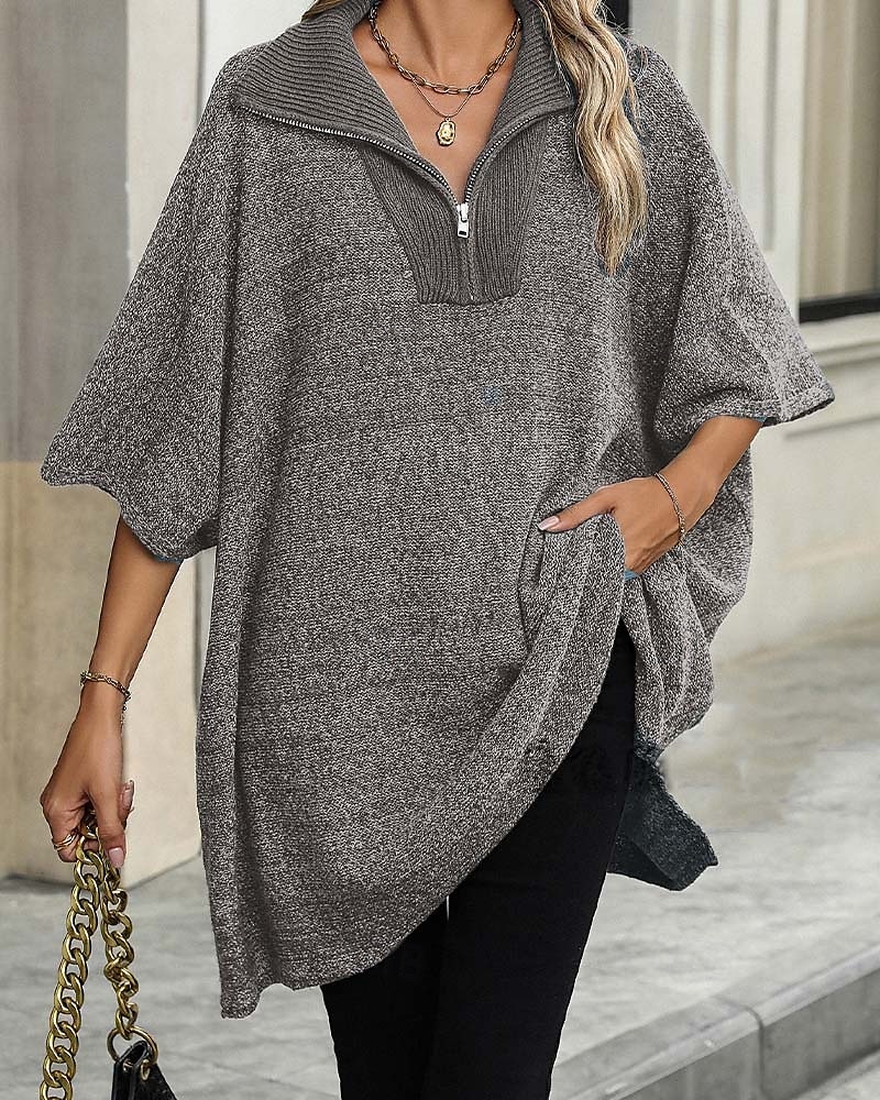 Damen Pullover Brautkleider schlicht Feste Farbe Troyer Halber Reißverschluss Zip Halbe Ärmel Lange Oberteile Stricken Täglich Schwarz Beige Herbst Winter 2025 - $61.99 –P2