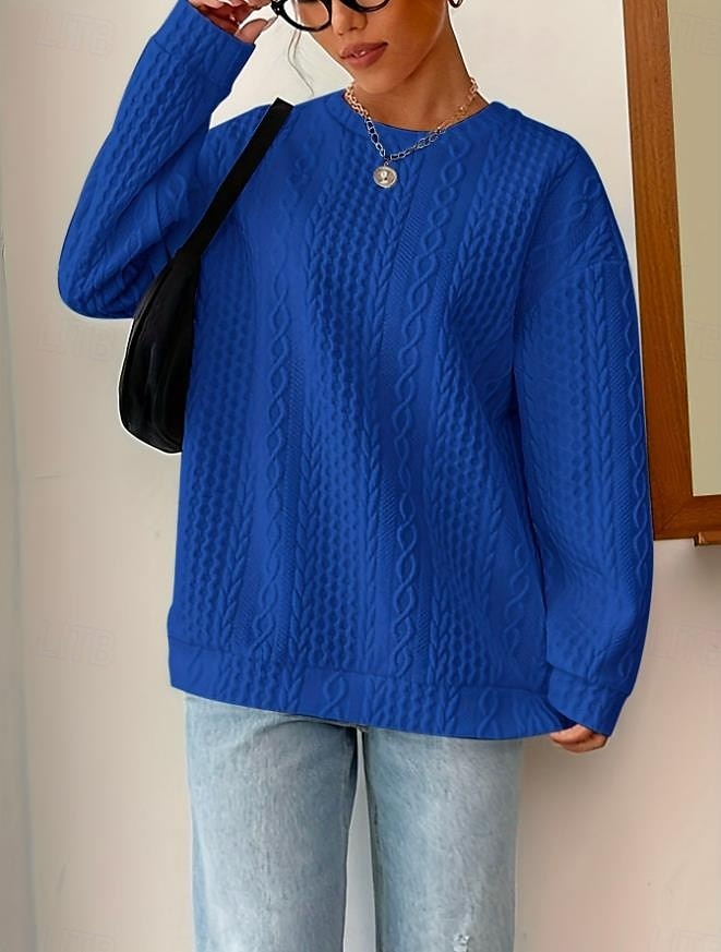 סווטשירט לנשים אלגנטי וינטג' רגיל לבוש יומיומי קז'ואל עם צווארון צווארון טלאים שרוול ארוך שחור לבן כחול אפור סתיו חורף 2025 - $27.99 –P5