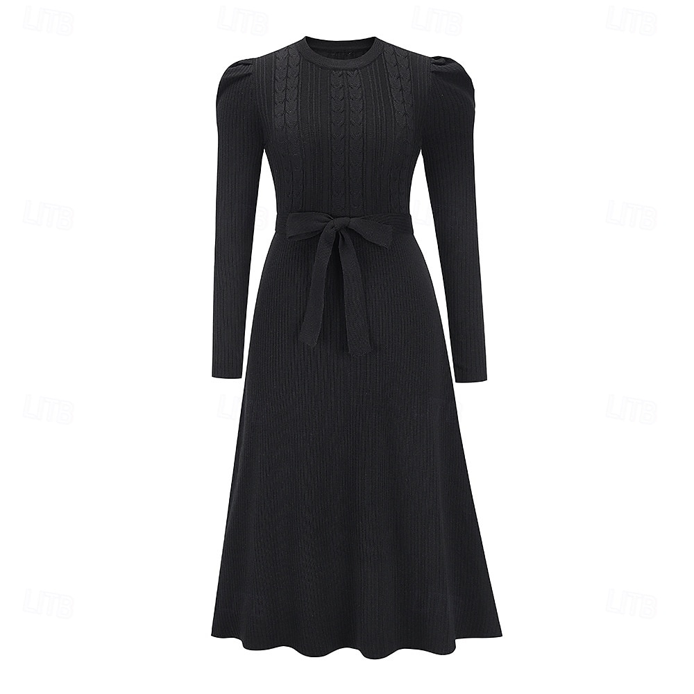 Damen Pullover Kleid Modisch elegante kleider Feste Farbe Gerippt Rundhalsausschnitt Strick Langarm Normale Oberteile Stricken Arbeit Täglich Schwarz Grün Herbst Winter 2025 - $62.99 –P4