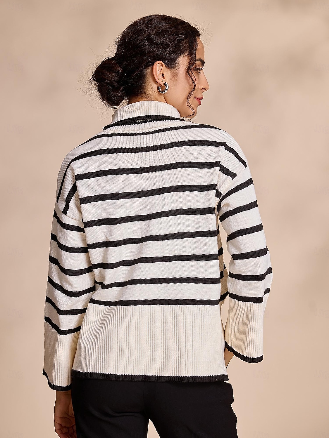Per donna Felpa A collo alto A coste Maglia Misto lana A campana Autunno inverno Casual / quotidiano Casual quotidiano Manica lunga Banda Bianco S M L del 2025 a $54.99 –P2