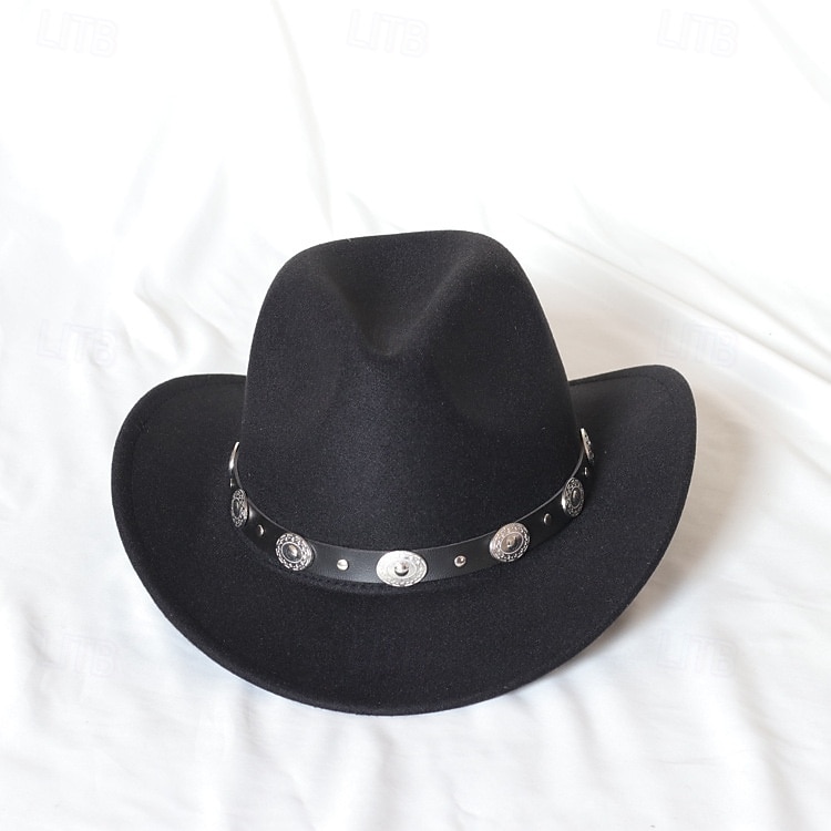 jednolity kolor unisex kowbojski kapelusz punkowy western z dzianinowym filcem 2025 - $18.49 –P5