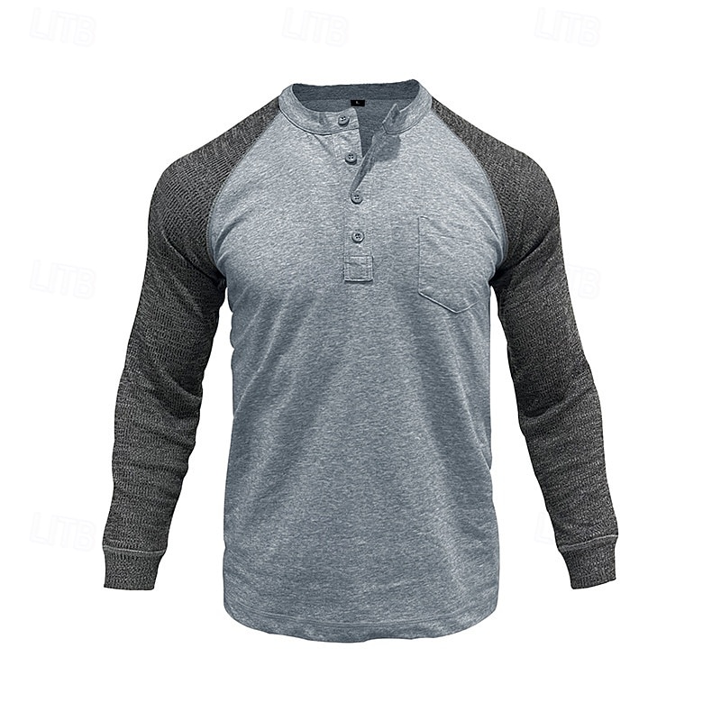Herren T-Shirt mit Knöpfen T Shirt Henley Hemd T-Shirt Langarm Henley Frühling & Herbst Farbblock Mode Designer Basic Patchwork Urlaub Straße Ausgehen Königliches Blau Blau Armeegrün Top T-Shirt für 2025 - $32.99 –P2