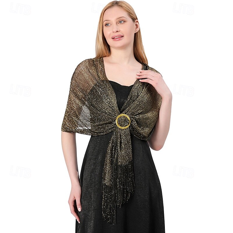 châle en soie or et argent avec boucle, groupe de mariée et demoiselle d'honneur, soirée dansante, robe de mariée, robe de soirée, châle pour femme de 2025 ? $22.99 –P21