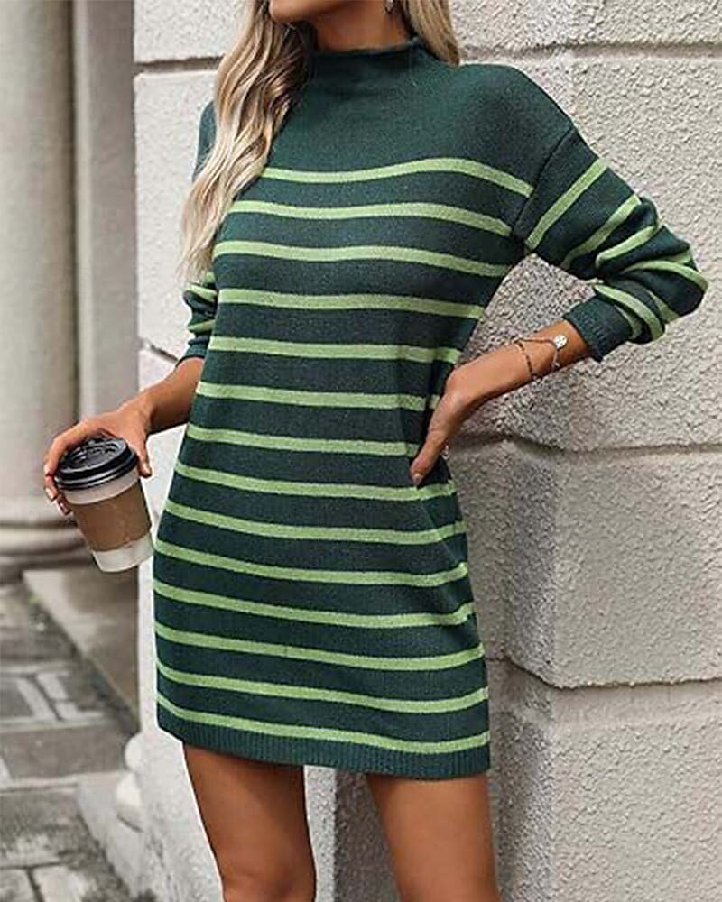 Női Pulóverruha Alkalmi Csíkos Mock Neck Nyomtatott Hosszú ujj Normál felsők Kötött Munka Napi Fehér / Fekete Lóhere Ősz Tél 2025 - $55.99 –P4